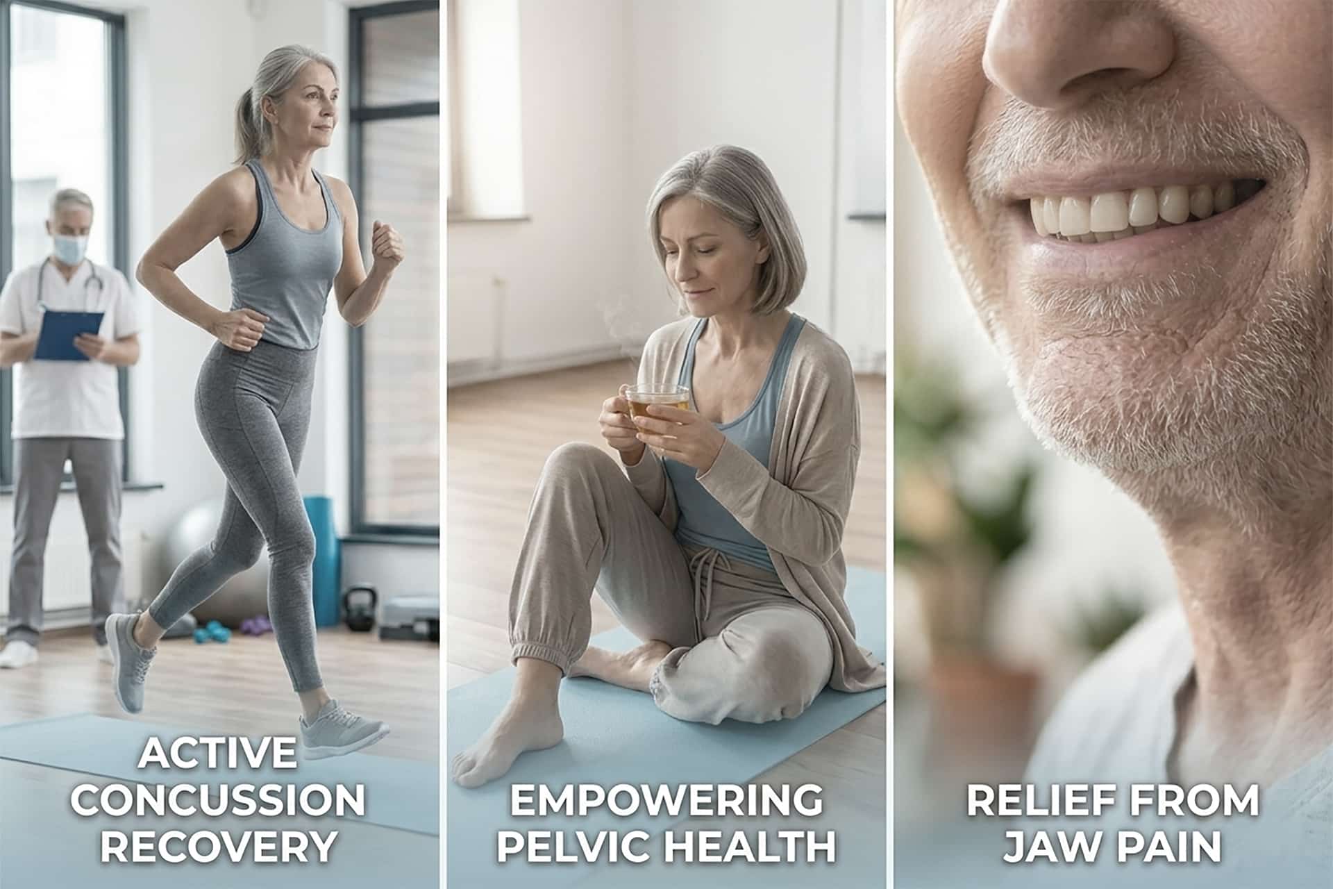 physiotherapy treatment for concussion, pelvic health, TMJ pain